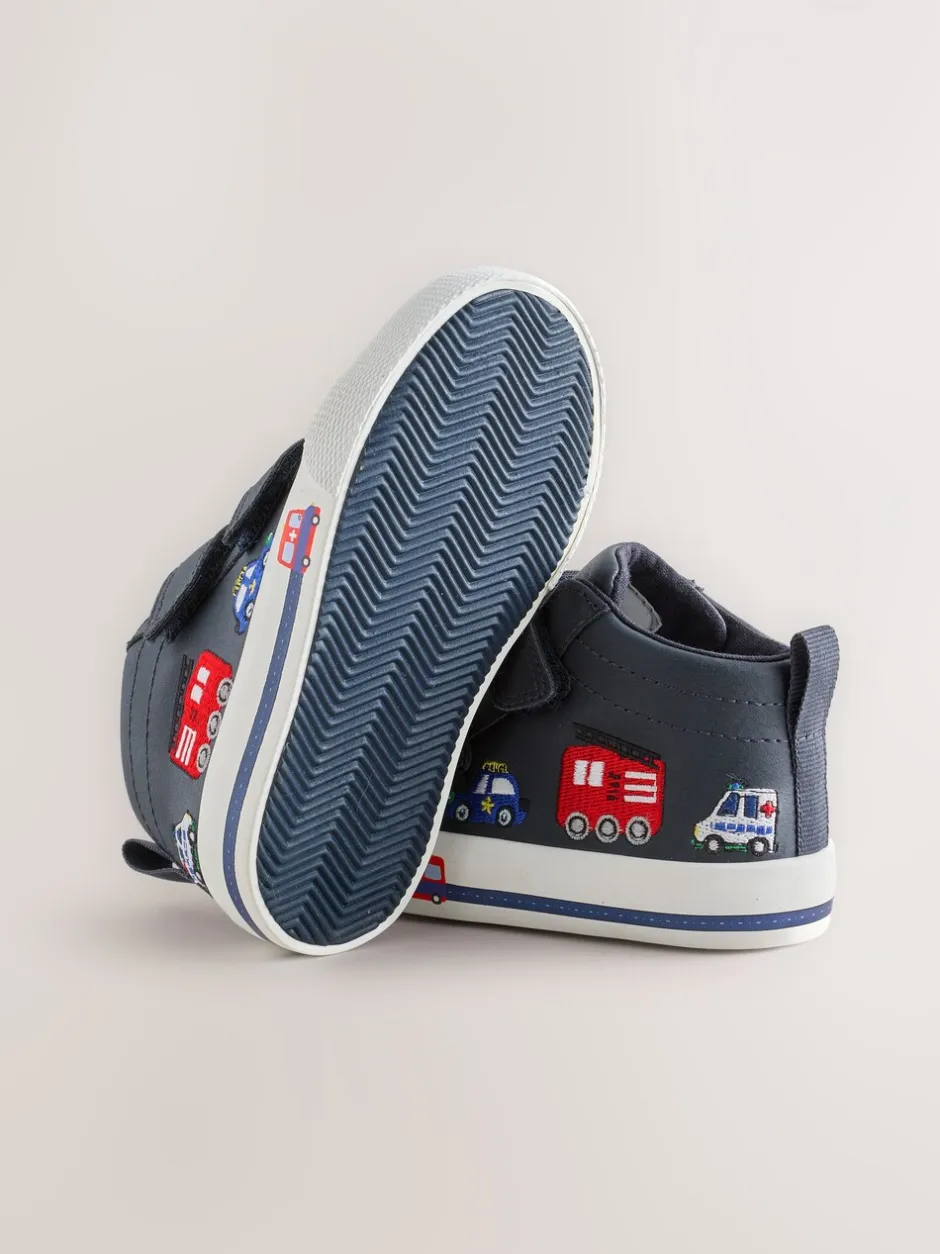 Boots|Next - Hoge schoenen met klittenbandsluiting Marineblauw met voertuigprint