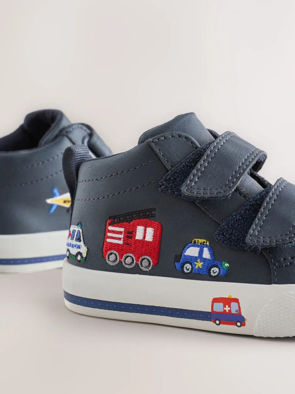 Boots|Next - Hoge schoenen met klittenbandsluiting Marineblauw met voertuigprint