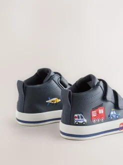 Boots|Next - Hoge schoenen met klittenbandsluiting Marineblauw met voertuigprint