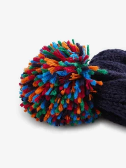 Mutsen, Handschoenen En Sjaals|Next - Beanie-muts met pompon (3mnd-16jr) Marineblauw regenboog geribbeld
