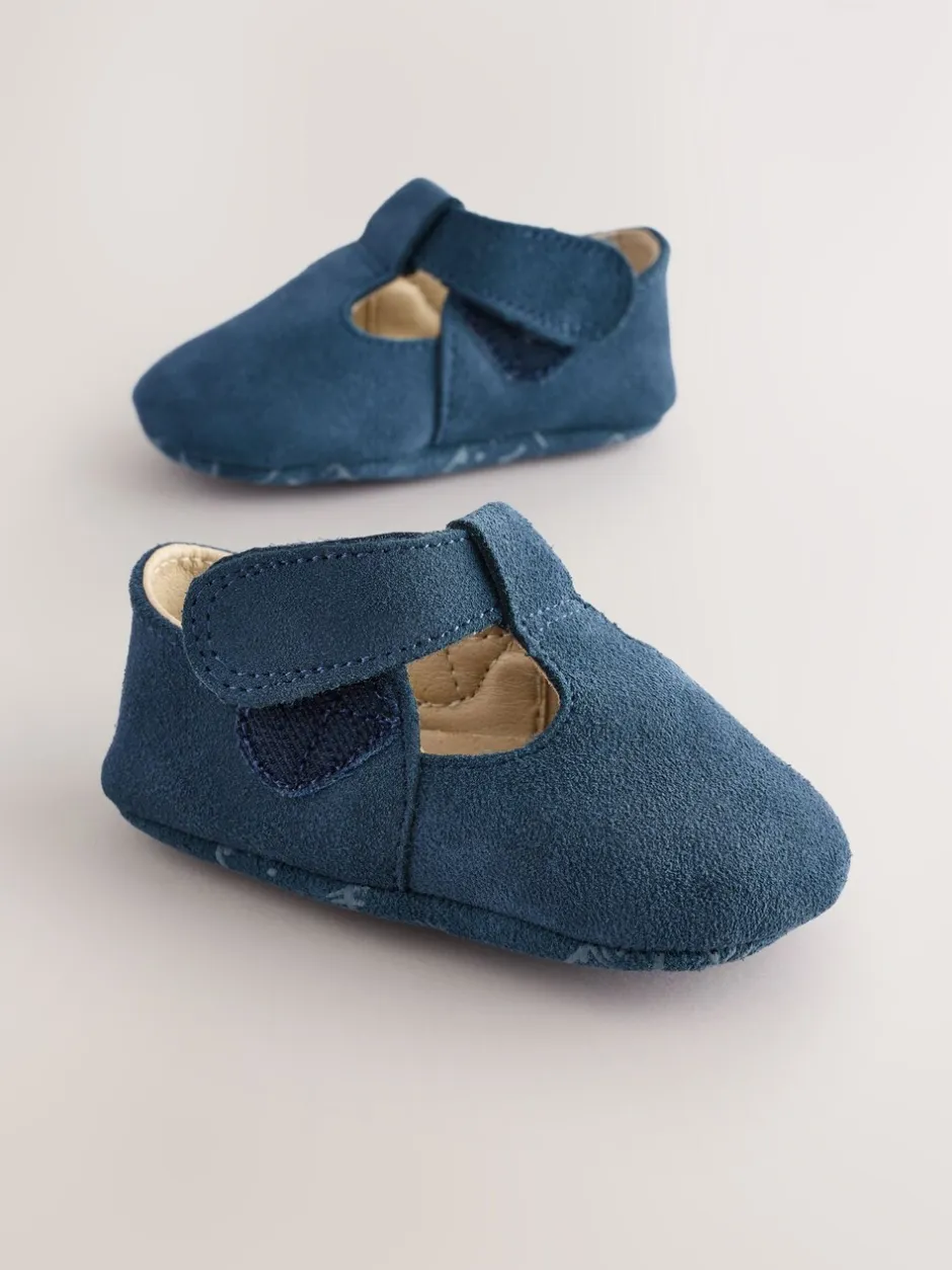 Babyschoenen*Next - Leren babyschoen met T-bandje (0 - 24 mnd) Marineblauw suède
