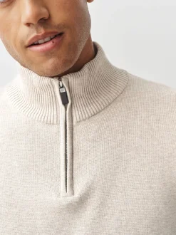 Gebreide Kleding|Next - 100% Cotton Regular Fit Premium Quarter Zip Jumpers 2 Pack Marineblauw/beigebruin
