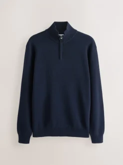 Gebreide Kleding|Next - 100% Cotton Regular Fit Premium Quarter Zip Jumpers 2 Pack Marineblauw/beigebruin