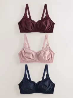 Beha's|Next - Total Support ultiem comfortabele kanten beha's met volledige cups 3 stuks Marineblauw/bessenrood/roze