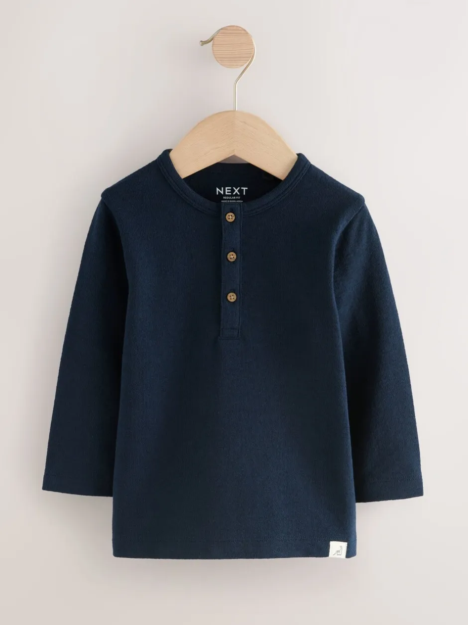 Tops|T-Shirts*Next Marineblauw/blauw/kiezelkleur - Set van 3 Henley T-shirts met lange mouwen (3mnd-7jr)