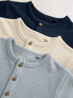 Tops|T-Shirts*Next Marineblauw/blauw/kiezelkleur - Set van 3 Henley T-shirts met lange mouwen (3mnd-7jr)