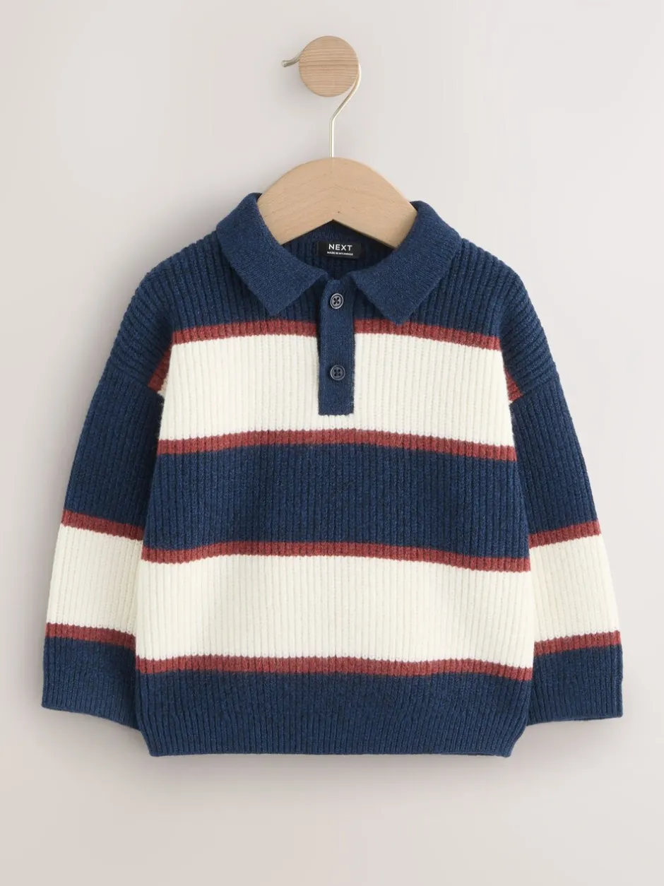 Truien En Breisels*Next - Gebreid gestreept rugbypoloshirt (3mnd-7jr) Marineblauw/bordeauxrood