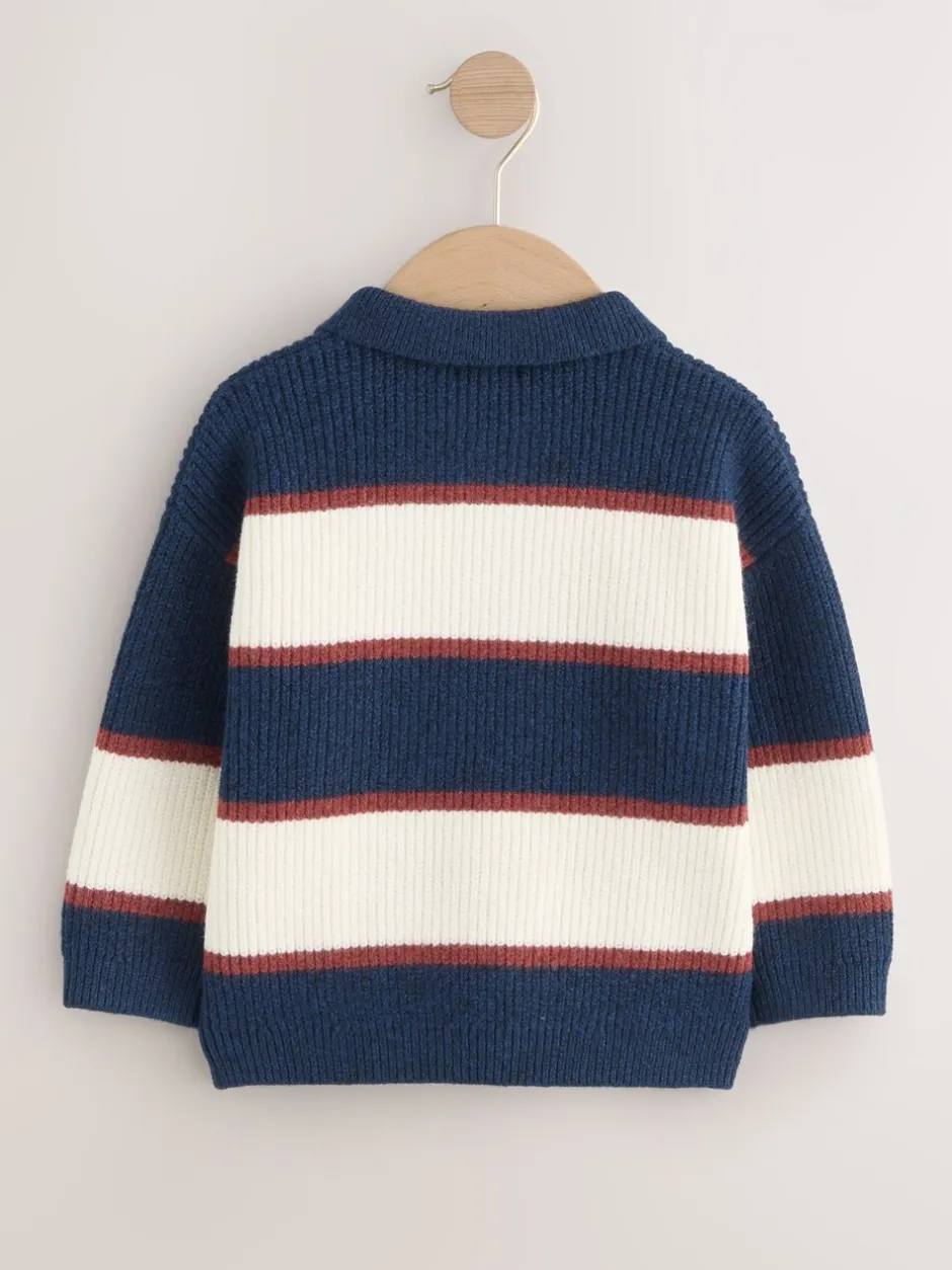 Truien En Breisels*Next - Gebreid gestreept rugbypoloshirt (3mnd-7jr) Marineblauw/bordeauxrood