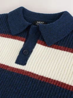 Truien En Breisels*Next - Gebreid gestreept rugbypoloshirt (3mnd-7jr) Marineblauw/bordeauxrood