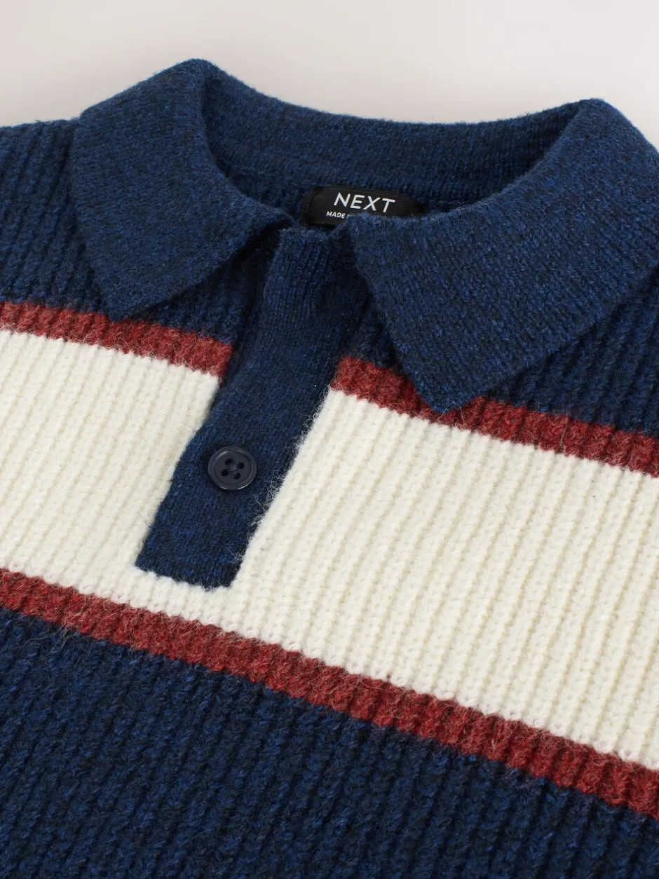 Truien En Breisels*Next - Gebreid gestreept rugbypoloshirt (3mnd-7jr) Marineblauw/bordeauxrood