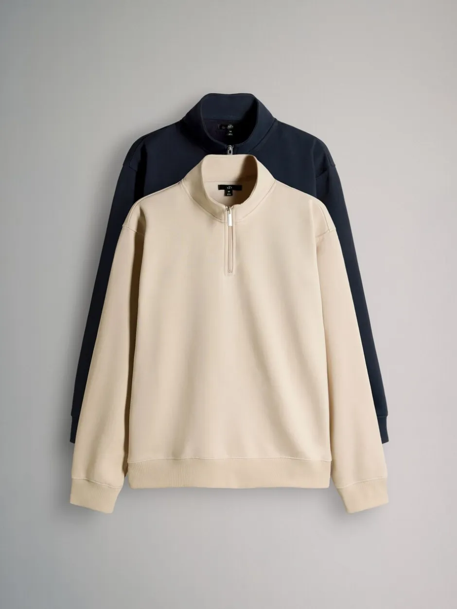 Loungewear|Sweaters En Hoody´S*The Set - 2 Pack Zip Neck Sweatshirts Marineblauw/bruin