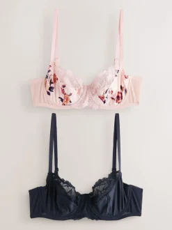 Beha's|Next Marineblauw/crème met bloemenprint - Niet opgevulde beha's met hele cup
