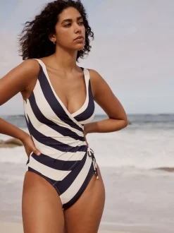 Badkleding*Next Marineblauw/crèmekleurig - Badpak met vormgevende zijrimpeling en buikcorrectie