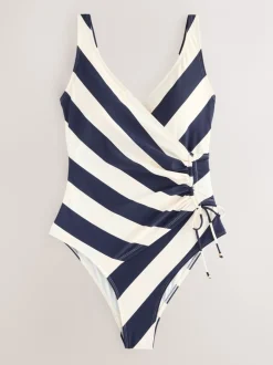 Badkleding*Next Marineblauw/crèmekleurig - Badpak met vormgevende zijrimpeling en buikcorrectie