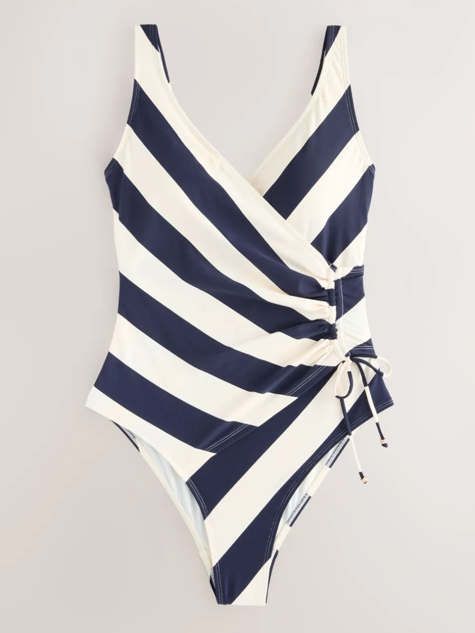 Badkleding*Next Marineblauw/crèmekleurig - Badpak met vormgevende zijrimpeling en buikcorrectie