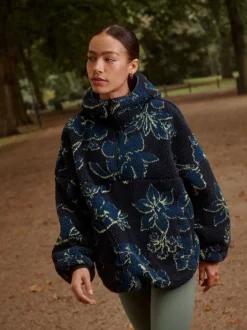 Hoody's En Sweatshirts|Next - Active jack met capuchon van borg Marineblauwe bloemenprint