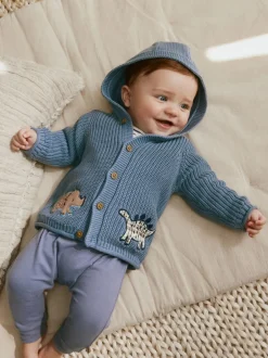 Truien En Breisels|Next Marineblauwe dinosaurusprint geborduurd - Gebreid babyvest met capuchon (0 mnd-2 jr)