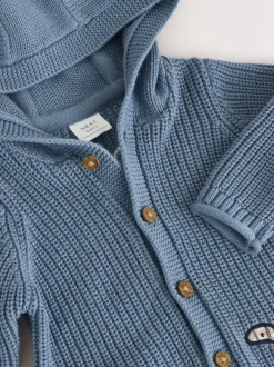 Truien En Breisels|Next Marineblauwe dinosaurusprint geborduurd - Gebreid babyvest met capuchon (0 mnd-2 jr)
