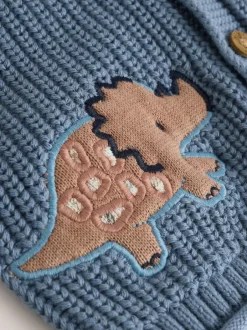 Truien En Breisels|Next Marineblauwe dinosaurusprint geborduurd - Gebreid babyvest met capuchon (0 mnd-2 jr)
