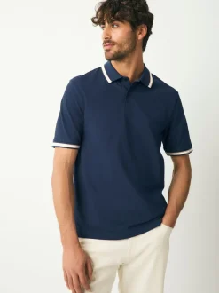 Poloshirts*Next Marineblauwe Ottoman - Regular fit poloshirt met korte mouwen en contrasterende randen