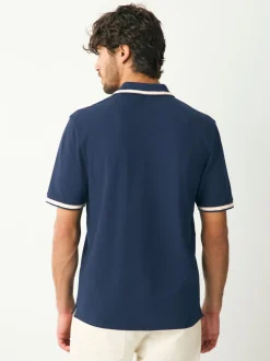 Poloshirts*Next Marineblauwe Ottoman - Regular fit poloshirt met korte mouwen en contrasterende randen