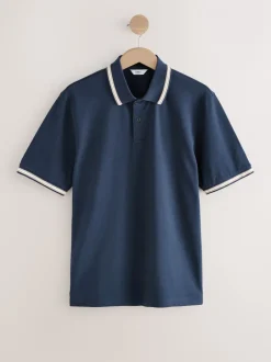 Poloshirts*Next Marineblauwe Ottoman - Regular fit poloshirt met korte mouwen en contrasterende randen