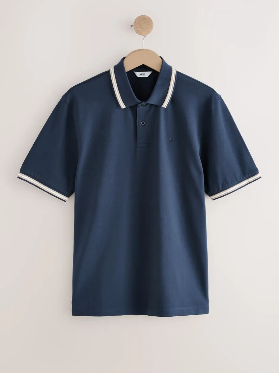 Poloshirts*Next Marineblauwe Ottoman - Regular fit poloshirt met korte mouwen en contrasterende randen