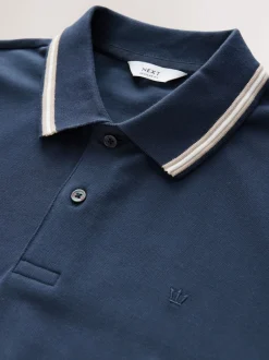 Poloshirts*Next Marineblauwe Ottoman - Regular fit poloshirt met korte mouwen en contrasterende randen
