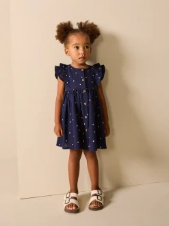 Gelegenheidskleding|Next - Double Ruffle Sleeve Dress (3mths-8yrs) Marineblauwe stip