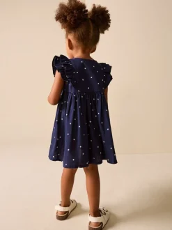 Gelegenheidskleding|Next - Double Ruffle Sleeve Dress (3mths-8yrs) Marineblauwe stip