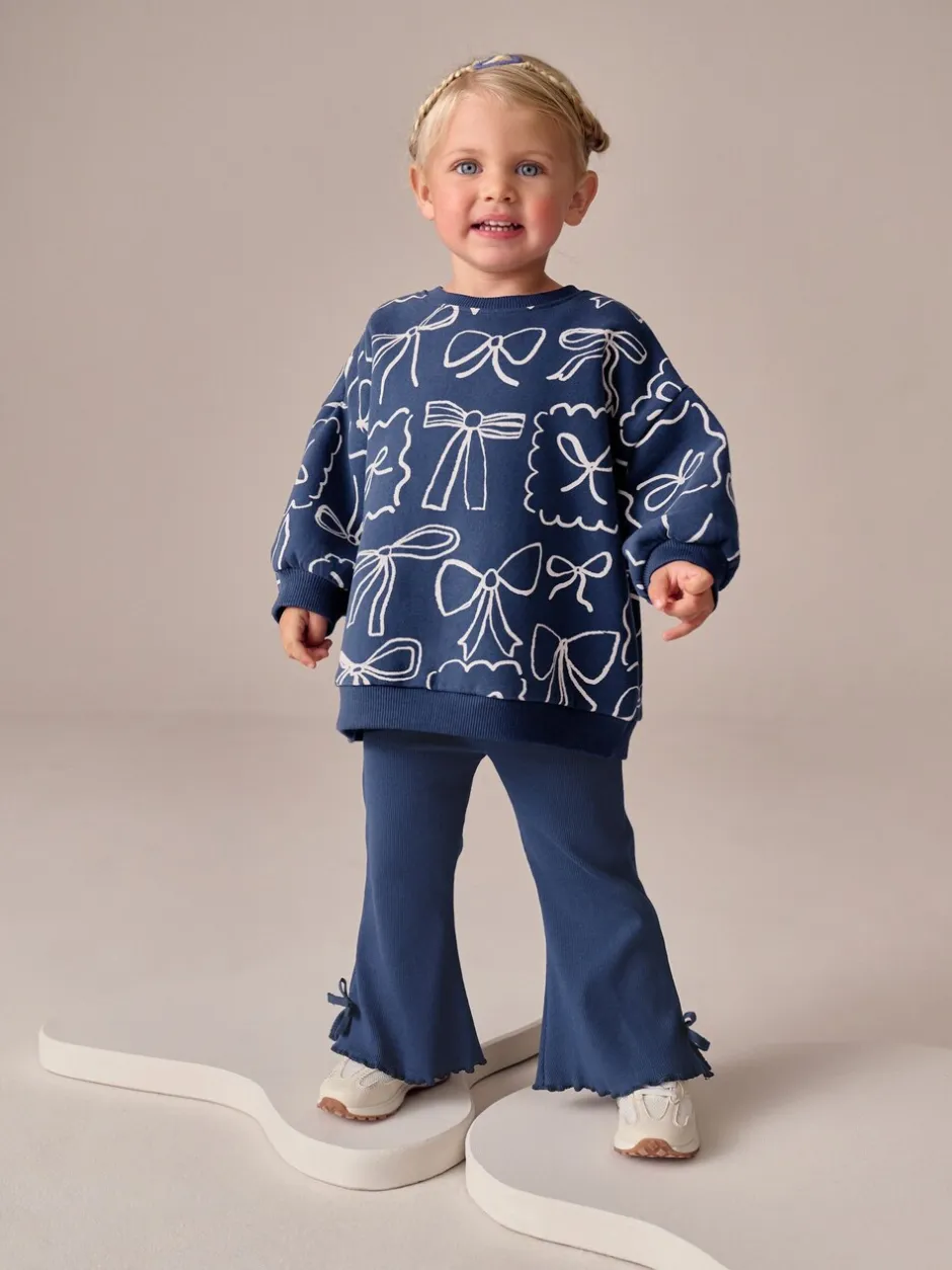 Sweaters En Hoody´S|Next Marineblauwe Strik Print - Set van sweatshirt en uitlopende legging (3mnd -7jr)