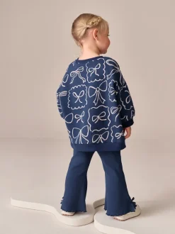 Sweaters En Hoody´S|Next Marineblauwe Strik Print - Set van sweatshirt en uitlopende legging (3mnd -7jr)
