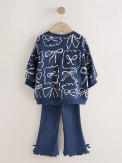 Sweaters En Hoody´S|Next Marineblauwe Strik Print - Set van sweatshirt en uitlopende legging (3mnd -7jr)