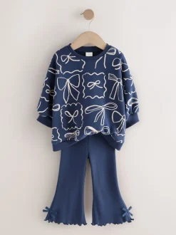 Sweaters En Hoody´S|Next Marineblauwe Strik Print - Set van sweatshirt en uitlopende legging (3mnd -7jr)