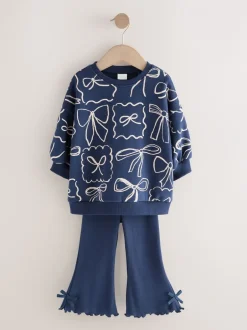 Sweaters En Hoody´S|Next Marineblauwe Strik Print - Set van sweatshirt en uitlopende legging (3mnd -7jr)