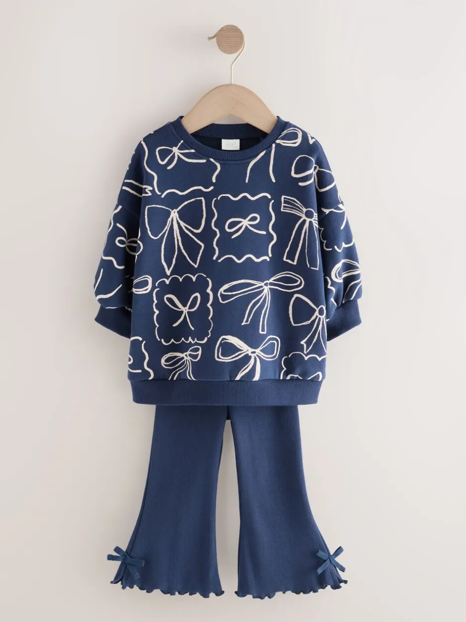 Sweaters En Hoody´S|Next Marineblauwe Strik Print - Set van sweatshirt en uitlopende legging (3mnd -7jr)