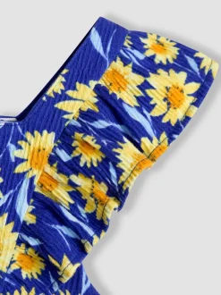 Jumpsuits En Playsuits*Jojo Maman Bébé - jumpsuit met ruches vooraan Marineblauwe zonnebloem