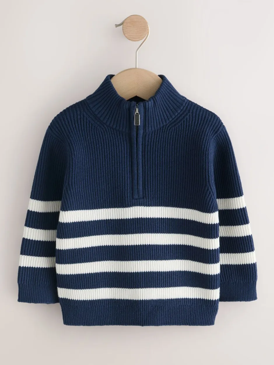 Truien En Breisels*Next - Gebreide trui met kwartrits (3mnd-7jr) Marineblauw/Ecru Strepen