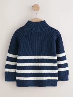 Truien En Breisels*Next - Gebreide trui met kwartrits (3mnd-7jr) Marineblauw/Ecru Strepen