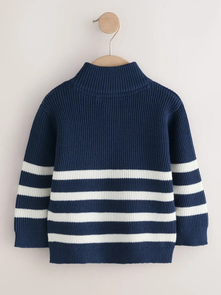 Truien En Breisels*Next - Gebreide trui met kwartrits (3mnd-7jr) Marineblauw/Ecru Strepen