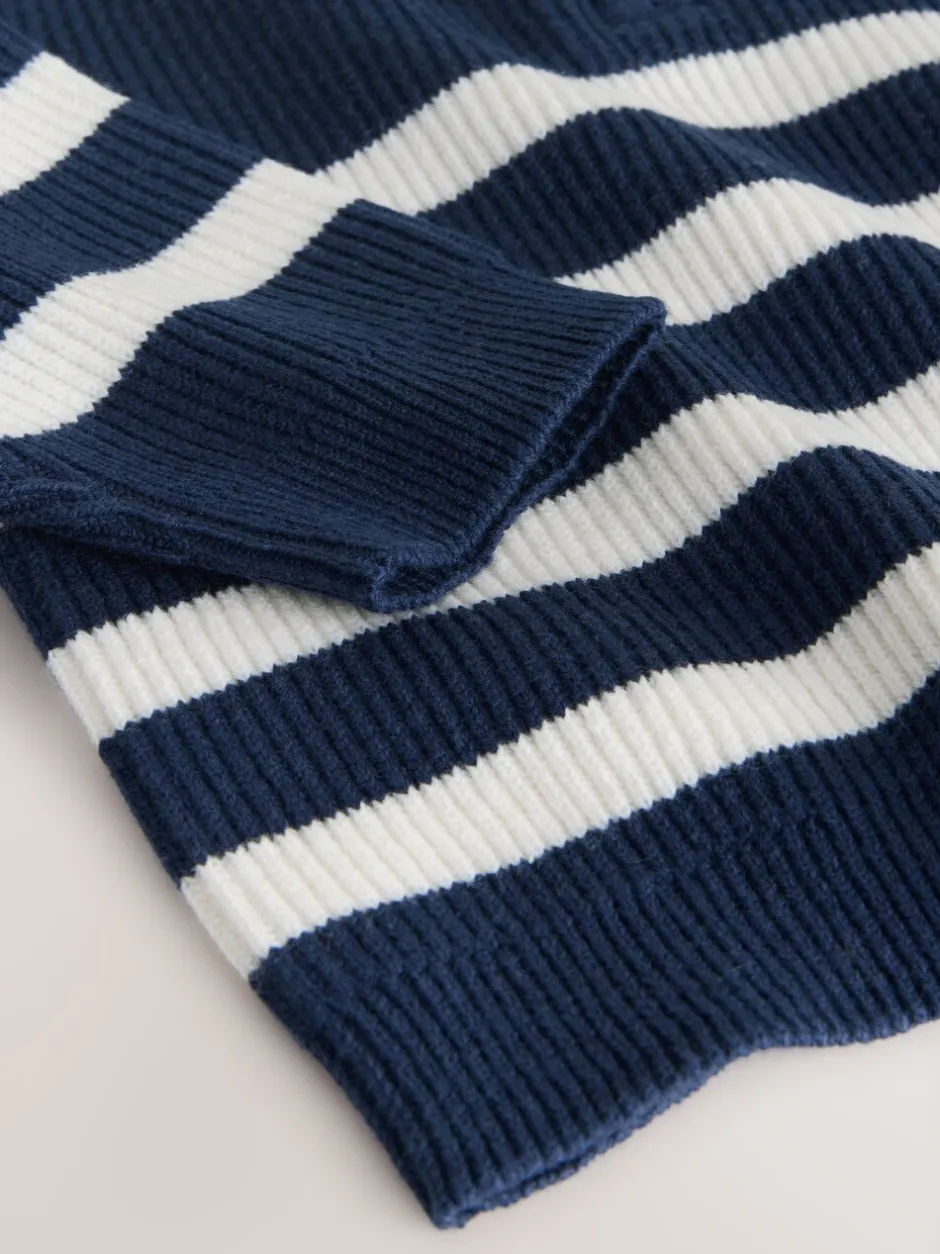 Truien En Breisels*Next - Gebreide trui met kwartrits (3mnd-7jr) Marineblauw/Ecru Strepen