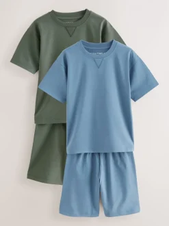 Pyjama's|Nachtkleding En Pyjama's|Next - 100% katoenen korte pyjama set van 2 (3 - 16 jr) Marineblauw/effen grijs