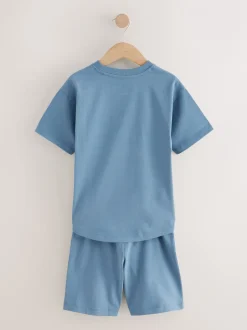 Pyjama's|Nachtkleding En Pyjama's|Next - 100% katoenen korte pyjama set van 2 (3 - 16 jr) Marineblauw/effen grijs