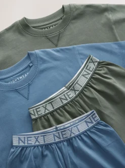 Pyjama's|Nachtkleding En Pyjama's|Next - 100% katoenen korte pyjama set van 2 (3 - 16 jr) Marineblauw/effen grijs