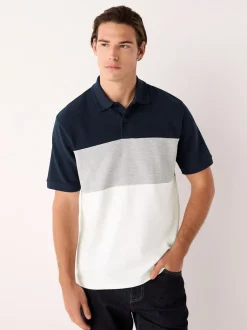 Poloshirts*Next Marineblauw/grijs - 100% katoenen poloshirt met korte mouwen, knopen en kleurvlakken