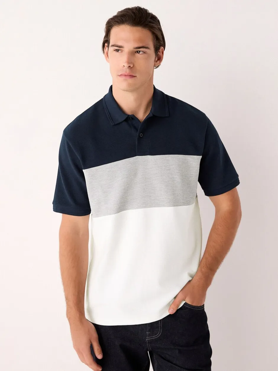 Poloshirts*Next Marineblauw/grijs - 100% katoenen poloshirt met korte mouwen, knopen en kleurvlakken