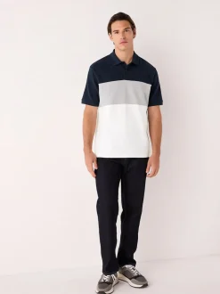 Poloshirts*Next Marineblauw/grijs - 100% katoenen poloshirt met korte mouwen, knopen en kleurvlakken