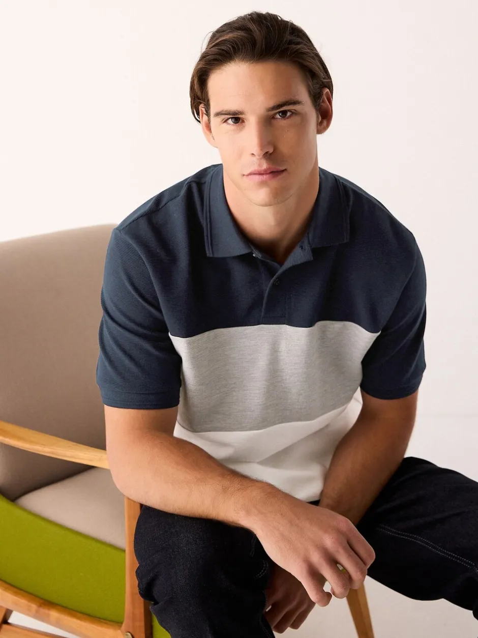 Poloshirts*Next Marineblauw/grijs - 100% katoenen poloshirt met korte mouwen, knopen en kleurvlakken