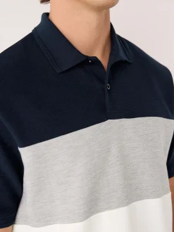Poloshirts*Next Marineblauw/grijs - 100% katoenen poloshirt met korte mouwen, knopen en kleurvlakken