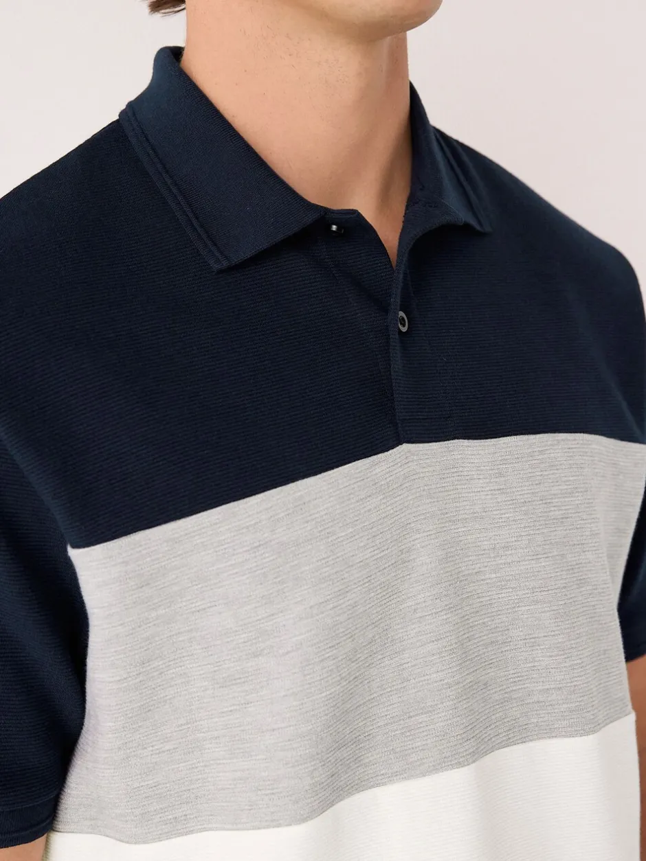 Poloshirts*Next Marineblauw/grijs - 100% katoenen poloshirt met korte mouwen, knopen en kleurvlakken